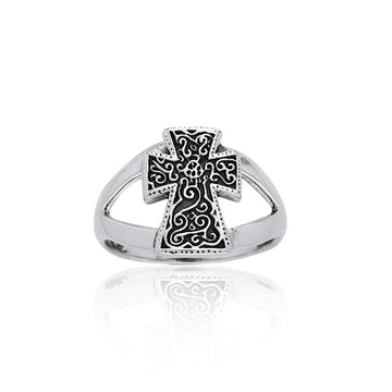 Spiral Cross Silver Ring TRI814 - Jewelry